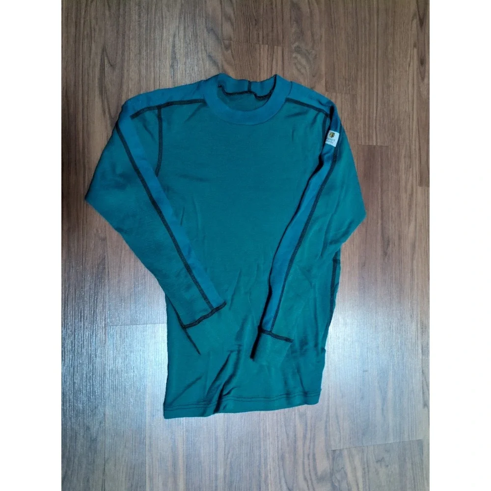 JANUS Norway Merino Wool Base Layer Top Youth Size 14 or Womens XS/S Green Blue